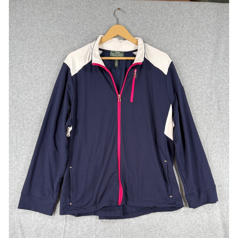 Lauren Ralph Lauren 3X Track Jacket Preppy Navy Cotton Colorblock Zip
